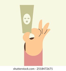 Girl using face mask. Charming woman doing skin care procedures. Skin care routine, hygiene and moisturizing concept. Flat cartoon vector illustration.