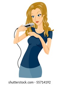 Girl using Flat Iron - Vector