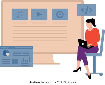 A girl is using a laptop.