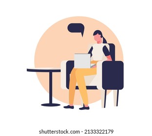 Girl using laptop flat design illustration	
