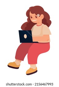 girl using laptop icon isolated