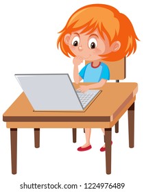 A girl using laptop illustration