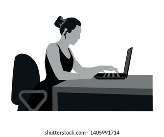 girl is using a laptop. vector illustration isolated on white background