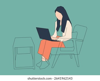 A girl is using a laptop vector illustration