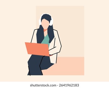 A girl is using a laptop vector illustration