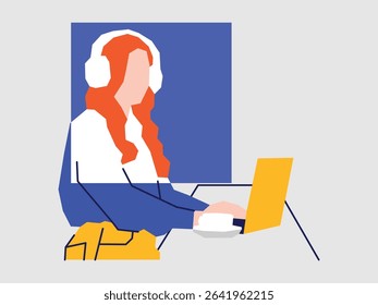 A girl is using a laptop vector illustration