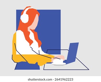 A girl is using a laptop vector illustration