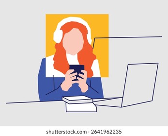 A girl is using a laptop vector illustration