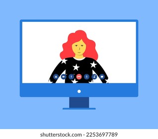 Girl using laptop for video call. Video conferencing and meetings