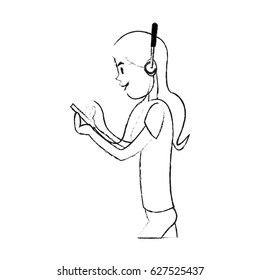 girl using phone with headphones icon image 