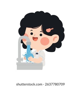 Girl using sink for handwashing student