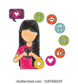 girl using smartphone love chat social media