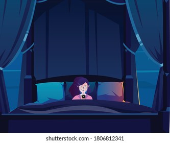Girl using smartphone at night. 