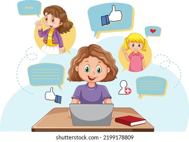 A girl using smartphone for online learning illustration