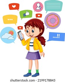 A girl using smartphone for online learning illustration