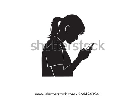 Girl Using Smartphone Silhouette Illustration Person Using Smartphone Silhouette