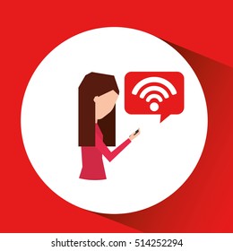 girl using smartphone walking connection wifi vector illustration eps 10