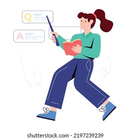 Una niña que usa medios sociales para descargar un vector plano