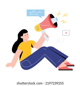 A girl using social media flat vector download