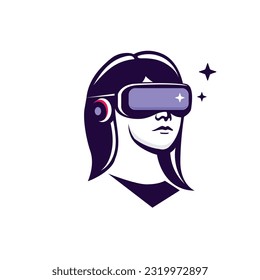 chica con gafas de realidad virtual diseño de estilo de silueta vectorial, niña joven usando auriculares VR y experimentando realidad virtual