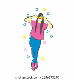 Girl using virtual reality headset vector