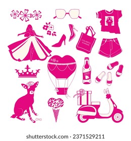 Girl vacation set. Pink stickers.