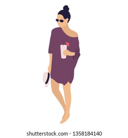 Girl in vacation. Vector isolated flat illustration