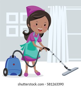 Young Girl Vacuuming Floor Stock Vector (Royalty Free) 581263372 ...