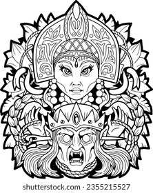 girl and vampire, contour illustration design