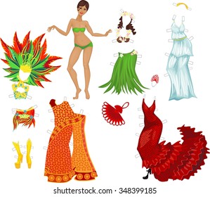 Girl and various dance costumes