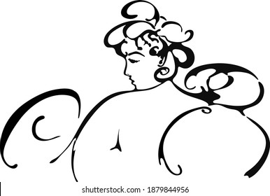 Niña para varios diseños. La versión original. Doodle. Imagen en blanco y negro. Minimalismo.