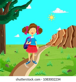girl vector character design landscape nature 2D book