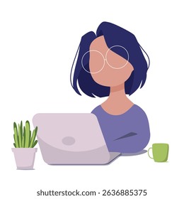 Girl vector with computer on white background