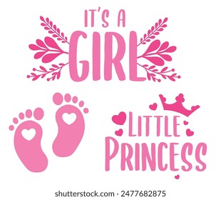 It's a Girl vector cute illustration for a baby gender annoucement 