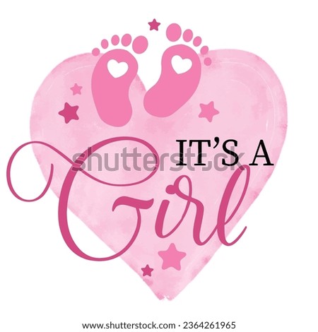 It's a Girl vector cute illustration for a baby gender annoucement