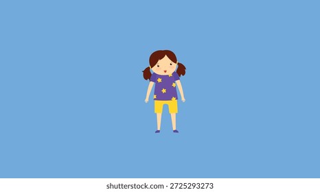 Ilustración plana del diseño del Vector de la muchacha aislada en fondo azul. Icono de chica.