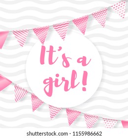 Its a girl. Vector greeting card for baby shower