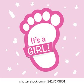 It's a Girl ! - Vector greeting card. Baby shower card. Baby announcement card design element. It's a girl lettering