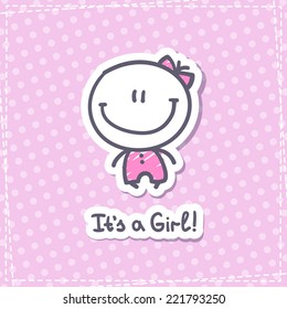 it's a girl, vector hand drawn baby girl with text