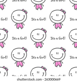 it's a girl, vector hand drawn seamless pattern of baby girl with text