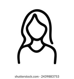 Girl vector icon, in linear style, avatar. Black on white background.