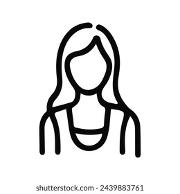 Girl vector icon, in linear style, avatar. Black on white background.