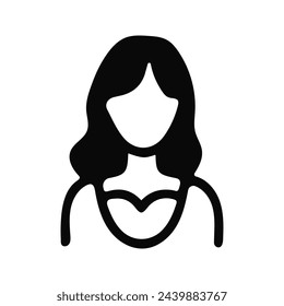 Girl vector icon, in linear style, avatar. Black on white background.