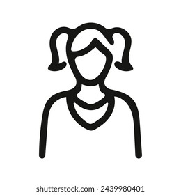 Girl vector icon, in linear style, avatar. Black on white background.
