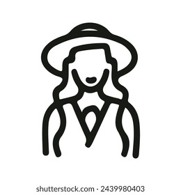 Girl vector icon, in linear style, avatar. Black on white background.