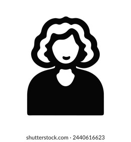 Girl vector icon, in linear style, avatar. Black on white background.