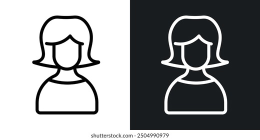Conjunto de iconos de Vector de niña en blanco y negro con estilo relleno y delineado.