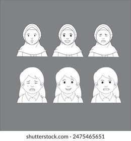 girl vector illustration character with facial expressions