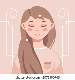 diseño de ilustración de vector de chica marca belleza cara feliz 