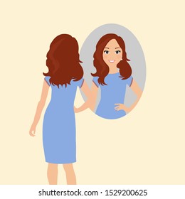 Girl vector illustration isolated on white. Girl looking at the mirror vector. Beautiful girl look at mirror.Fashion girl.